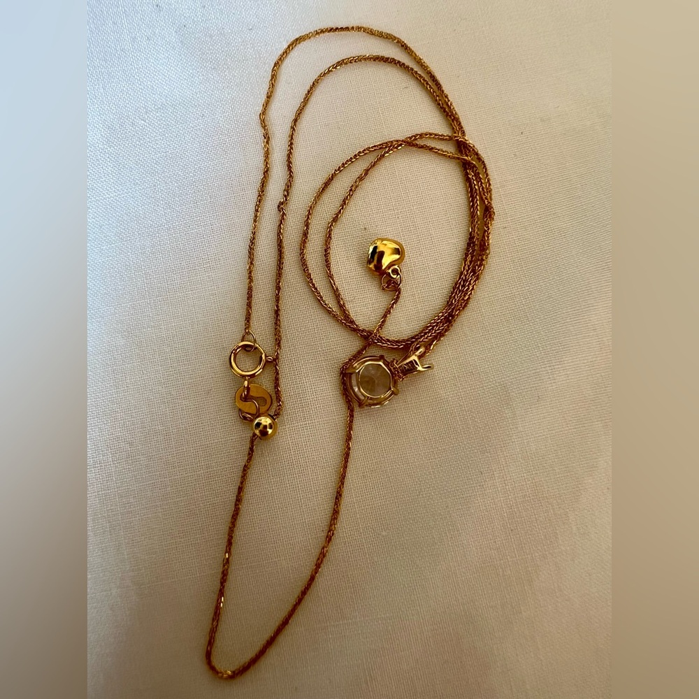 18K Solid Gold Dainty Solitaire Necklace • Adjustable 14–19 in - Picture 5 of 16